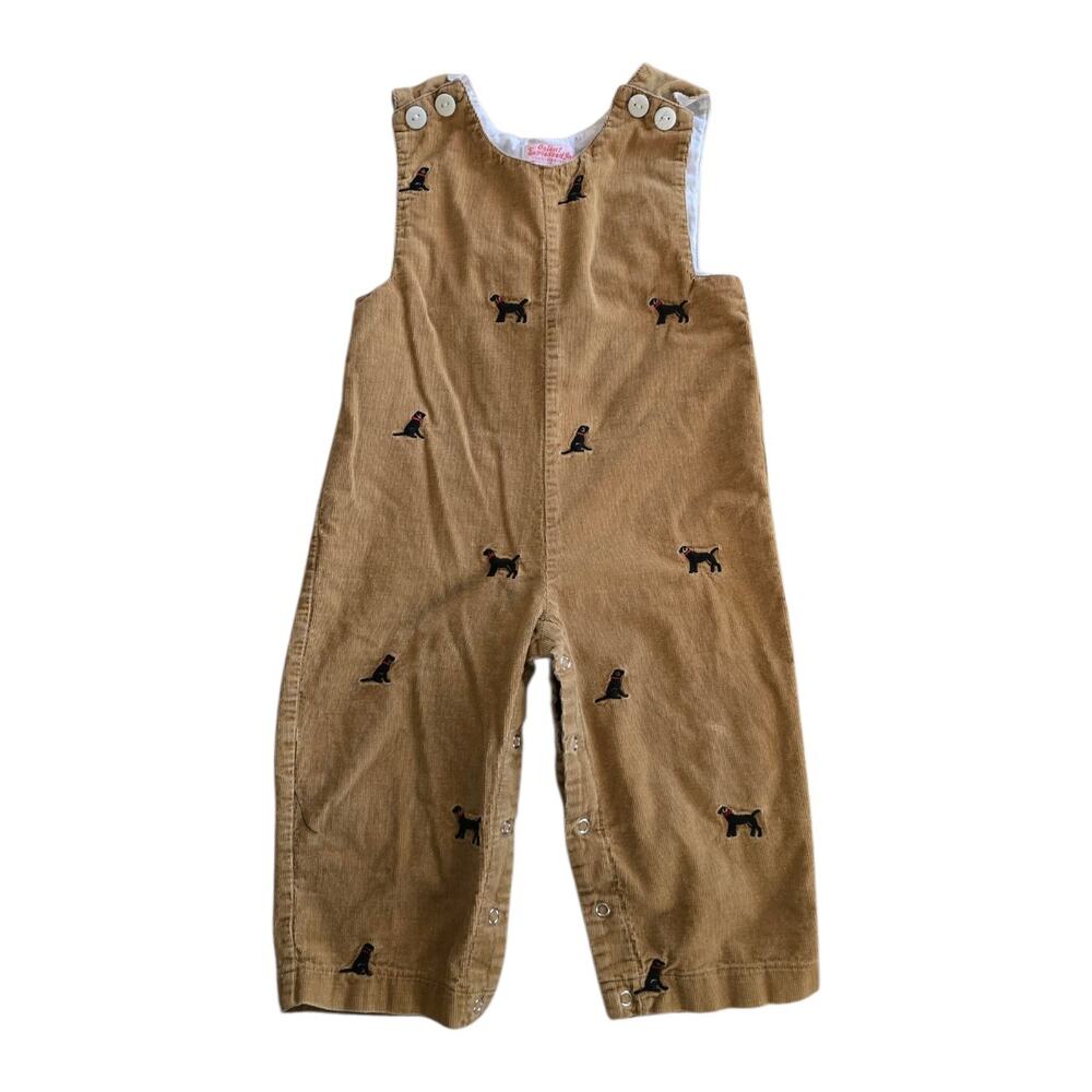 Orient Expressed Corduroy puppy dog overalls toddler size 2T Brown Black Cords